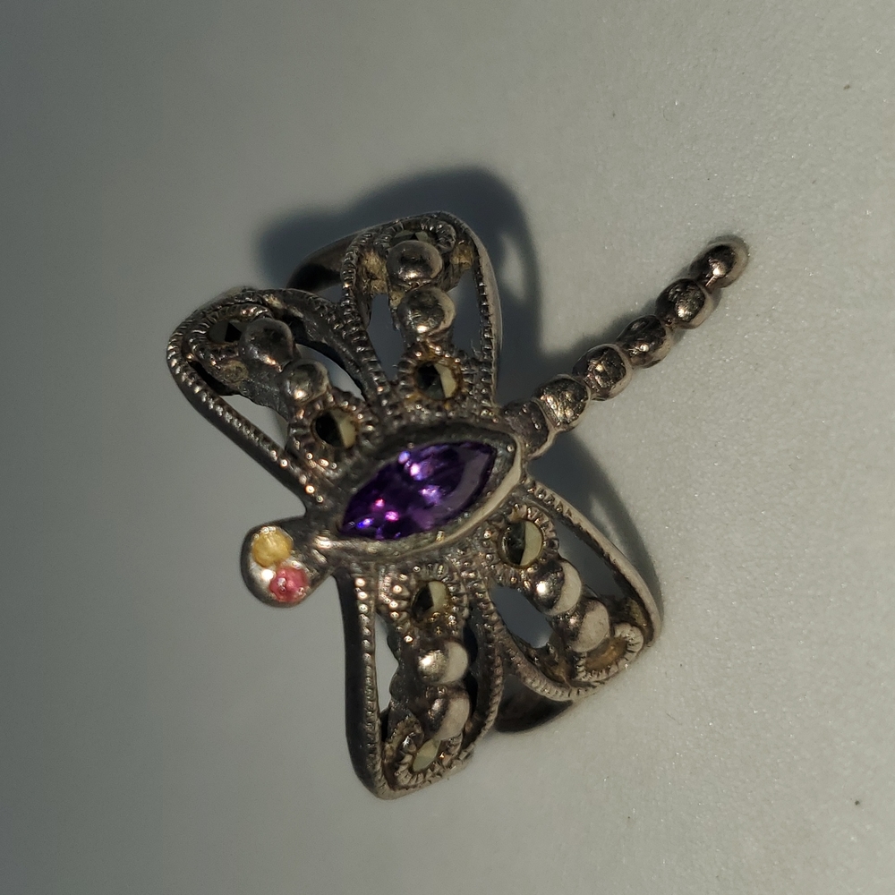 Sterling Amethyst Dragonfly ring Size 7